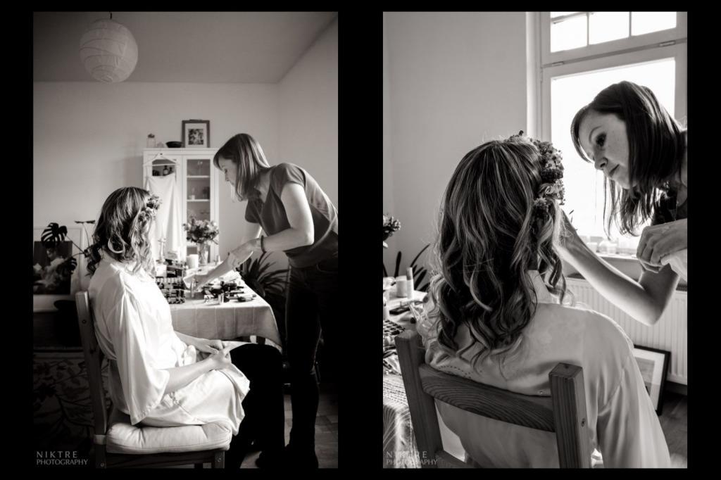 Make-up Stylistin bei der Vorbereitungen der Braut